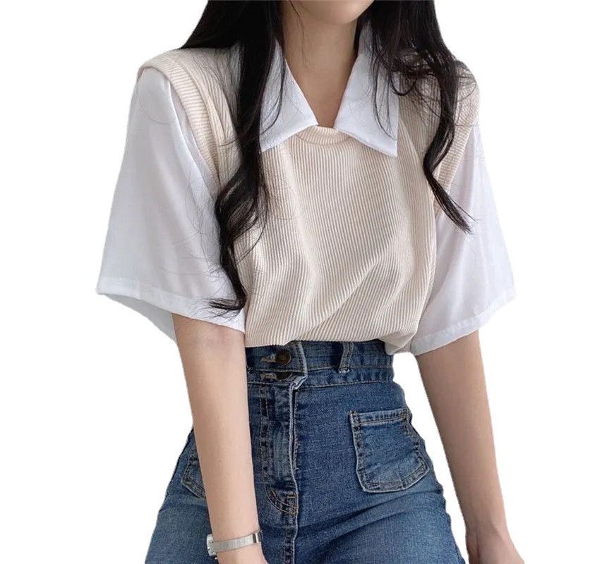 Two T-Shirt Collared Piece Short-Sleeve Mock