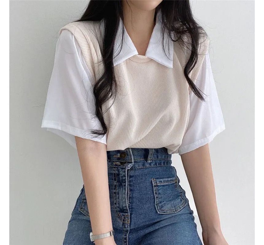 Two T-Shirt Collared Piece Short-Sleeve Mock