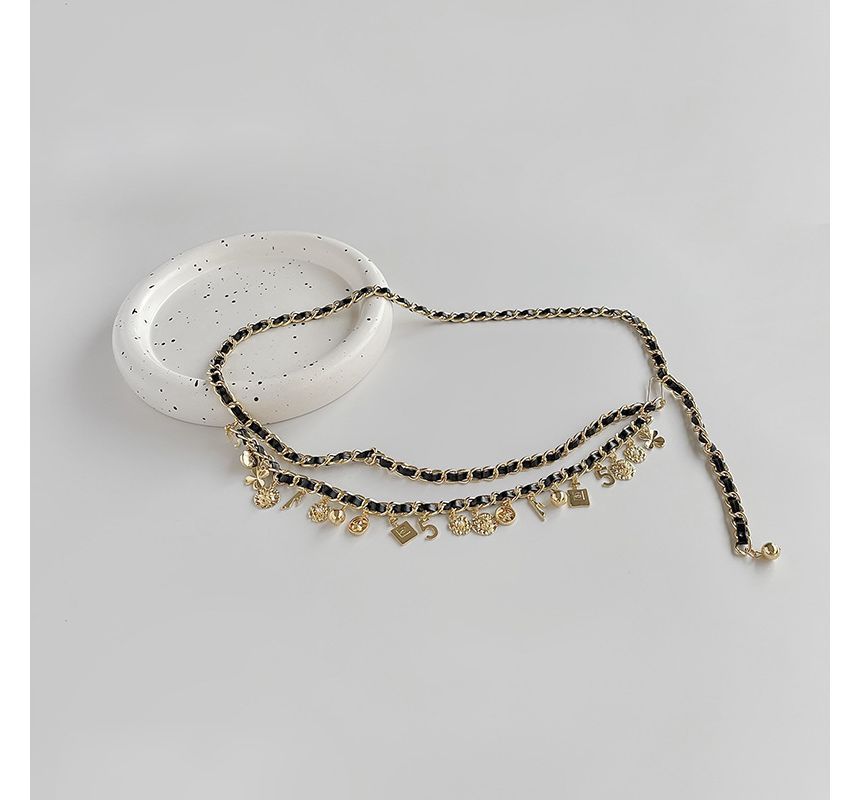 Faux Leather Layered Chain Waist Alloy Fringed Belt