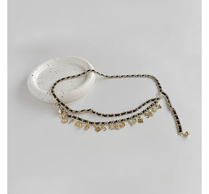 Faux Leather Layered Chain Waist Alloy Fringed Belt