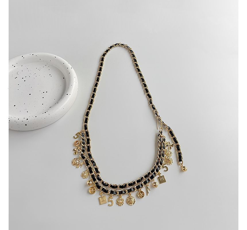 Faux Leather Layered Chain Waist Alloy Fringed Belt