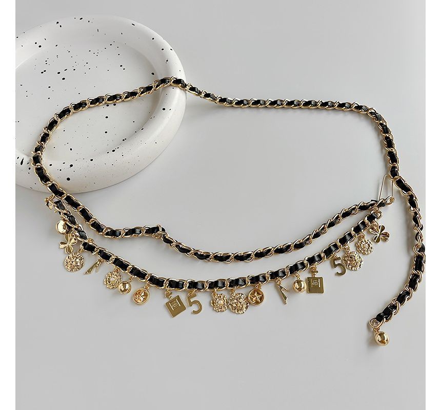 Faux Leather Layered Chain Waist Alloy Fringed Belt