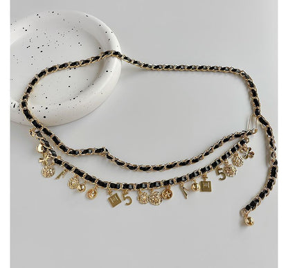 Faux Leather Layered Chain Waist Alloy Fringed Belt