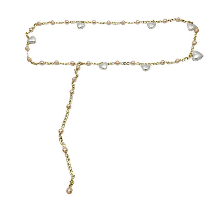 Alloy Pearl Faux Waist Chain Belt Heart
