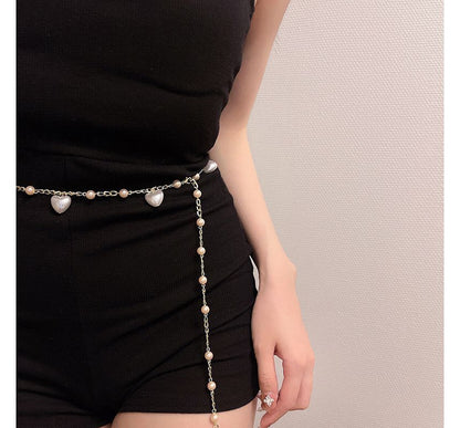 Alloy Pearl Faux Waist Chain Belt Heart