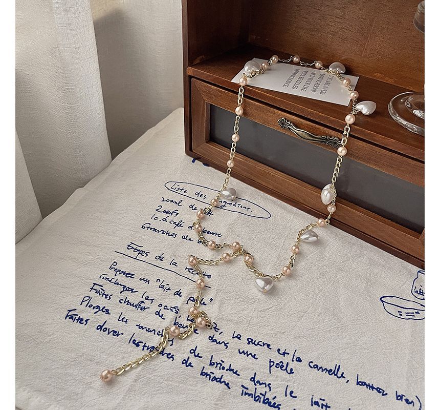 Alloy Pearl Faux Waist Chain Belt Heart