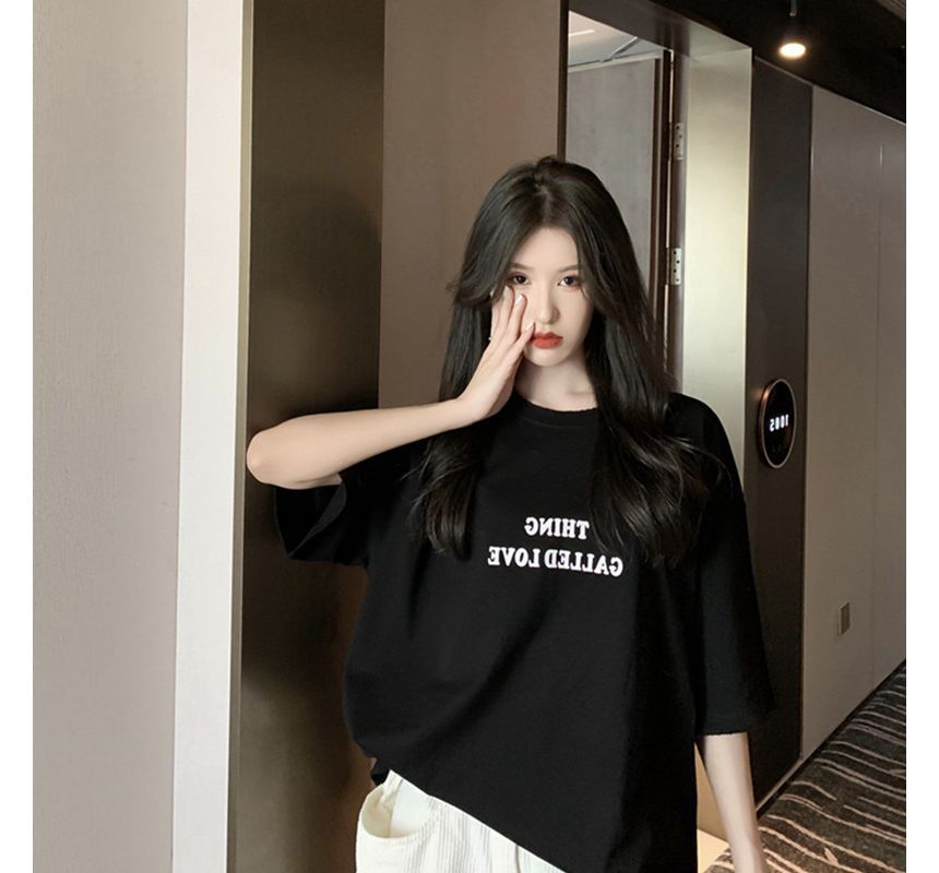 Lettering Tee Short-Sleeve Neck Round
