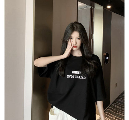 Lettering Tee Short-Sleeve Neck Round
