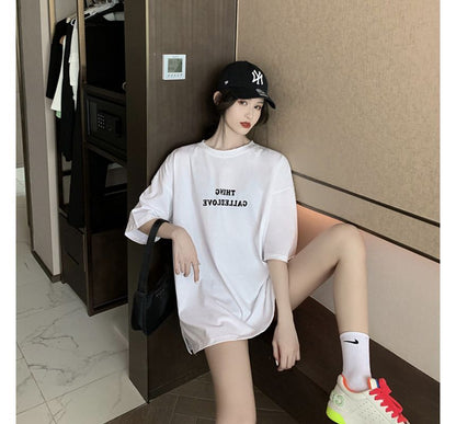 Lettering Tee Short-Sleeve Neck Round