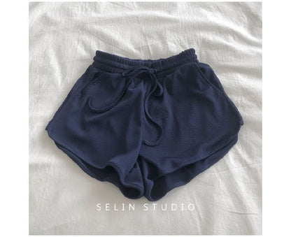 Drawstring Waist Plain Sweat Shorts