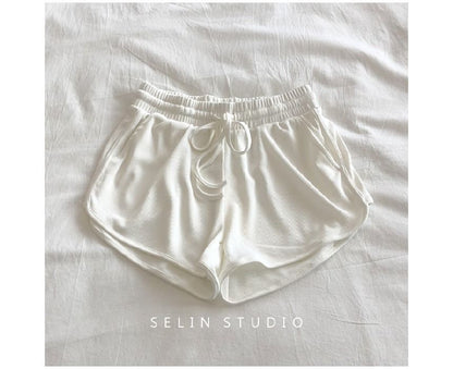 Drawstring Waist Plain Sweat Shorts