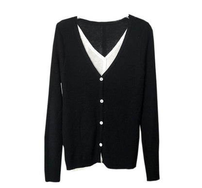 Tone Two Mock Long-Sleeve Two-Piece V-Neck Top Knit Button-Up