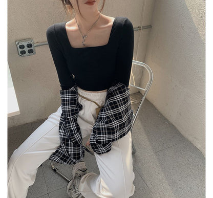 Designs) Square-Neck T-Shirt Crop (Various Plain