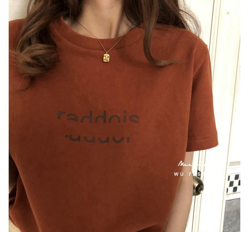 Lettering T-Shirt Crew Neck Short-Sleeve