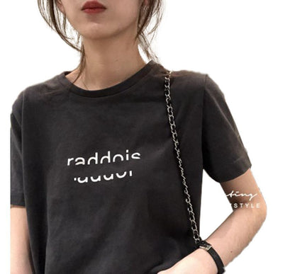Lettering T-Shirt Crew Neck Short-Sleeve