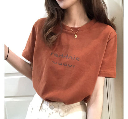 Lettering T-Shirt Crew Neck Short-Sleeve