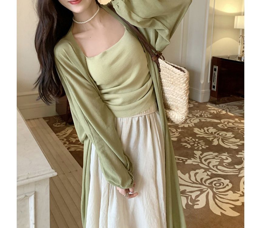 Open Front Cardigan Midi Plain