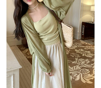 Open Front Cardigan Midi Plain