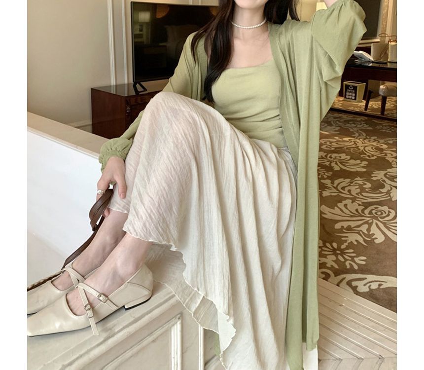 Open Front Cardigan Midi Plain