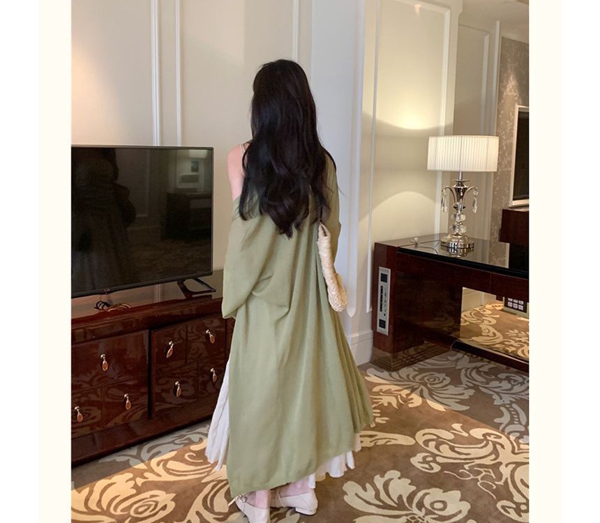 Open Front Cardigan Midi Plain