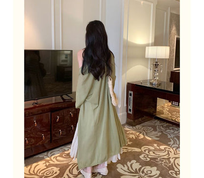 Open Front Cardigan Midi Plain