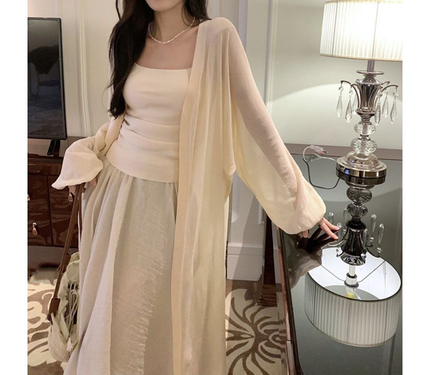 Open Front Cardigan Midi Plain