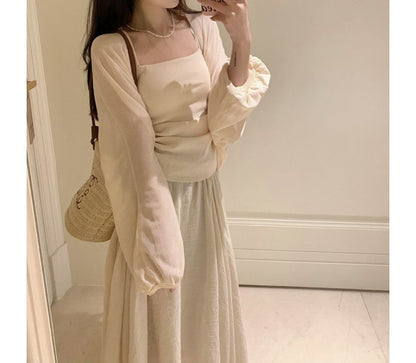 Open Front Cardigan Midi Plain