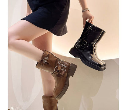 Boots Heel Chunky Buckled Short