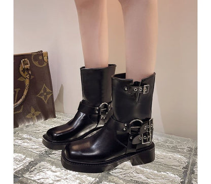 Boots Heel Chunky Buckled Short