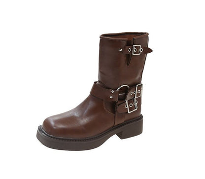 Boots Heel Chunky Buckled Short