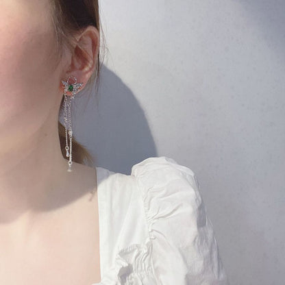 Fringed Earring Rhinestone Alloy Butterfly
