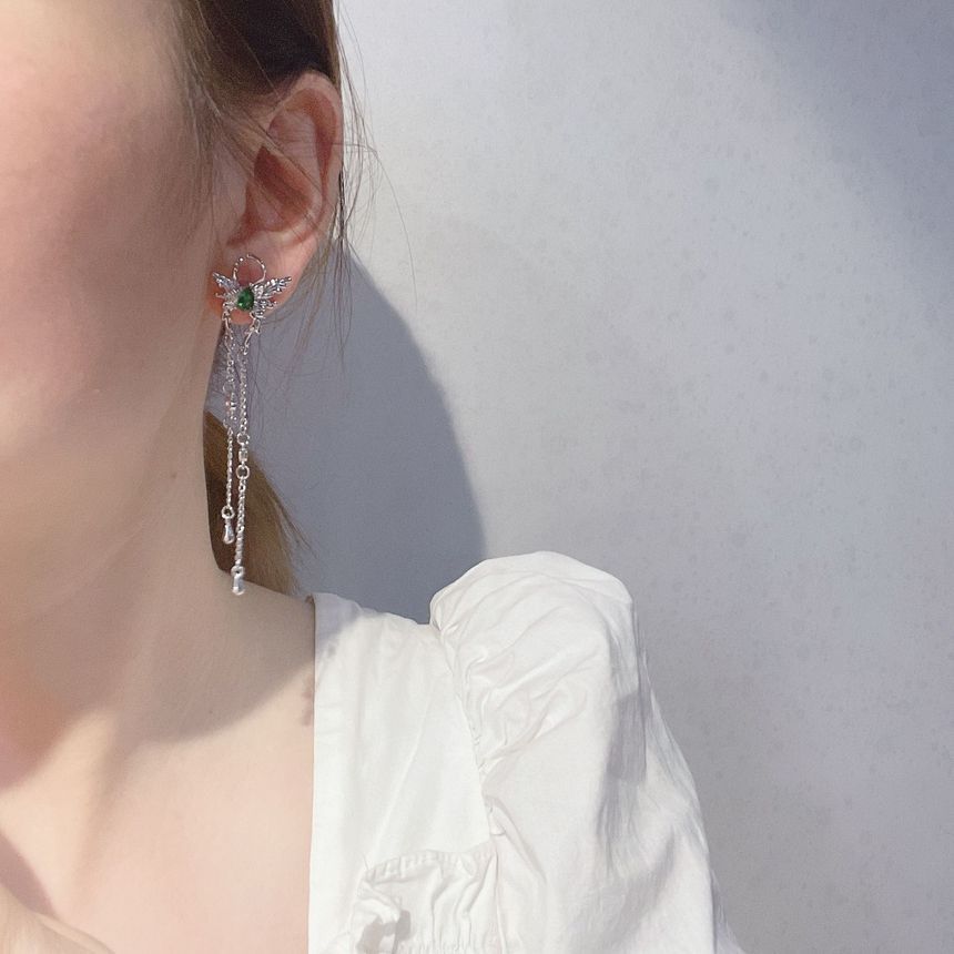 Fringed Earring Rhinestone Alloy Butterfly