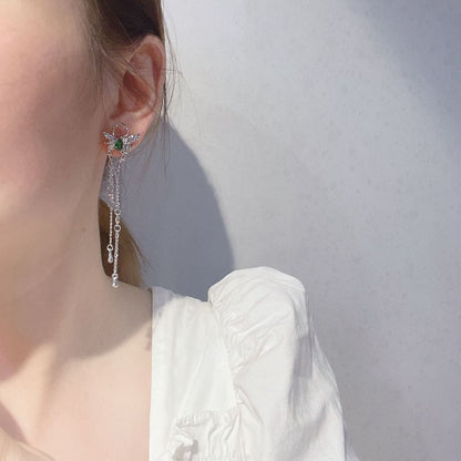 Fringed Earring Rhinestone Alloy Butterfly