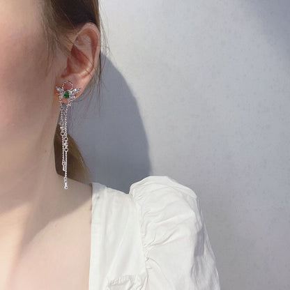 Fringed Earring Rhinestone Alloy Butterfly