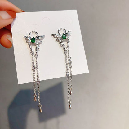 Fringed Earring Rhinestone Alloy Butterfly