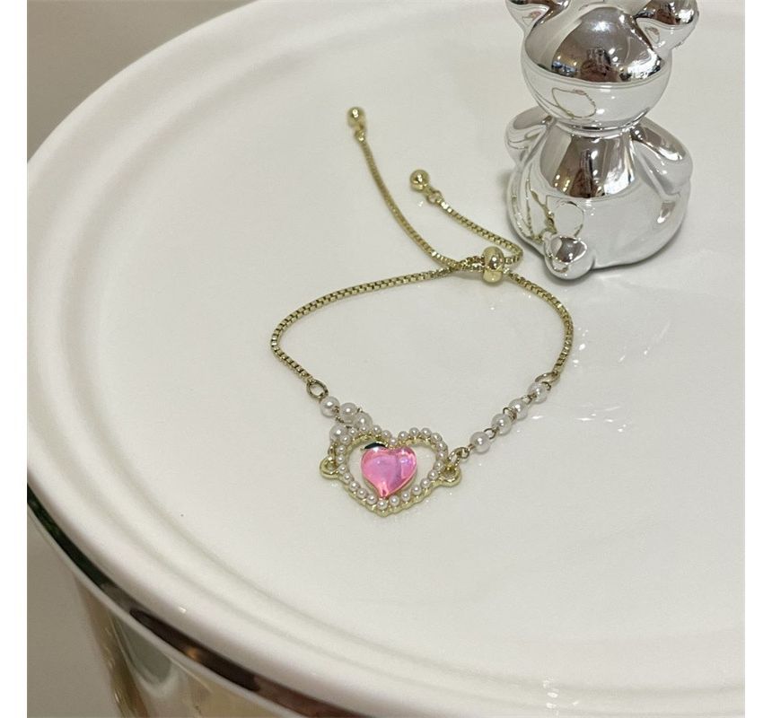 Bracelet Pearl Peach Faux Heart