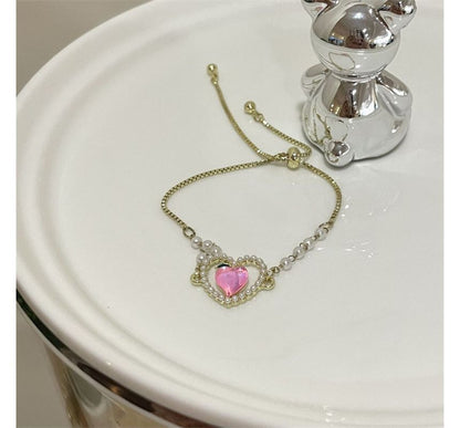 Bracelet Pearl Peach Faux Heart