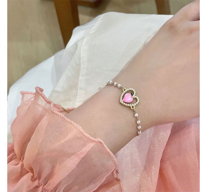 Bracelet Pearl Peach Faux Heart
