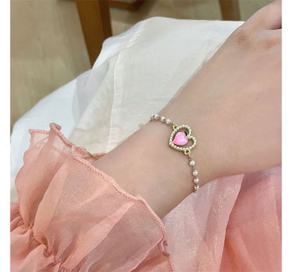 Bracelet Pearl Peach Faux Heart