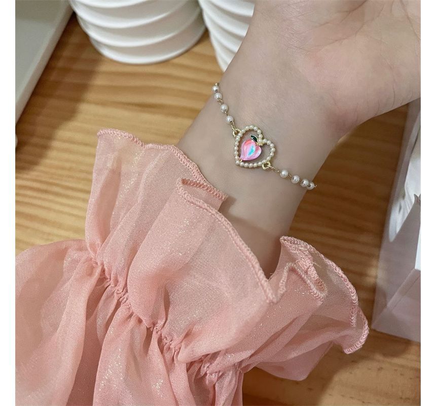 Bracelet Pearl Peach Faux Heart