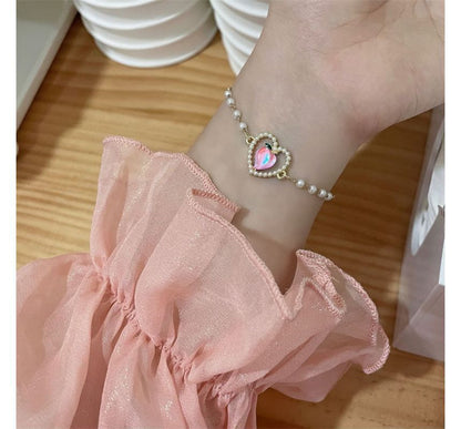 Bracelet Pearl Peach Faux Heart