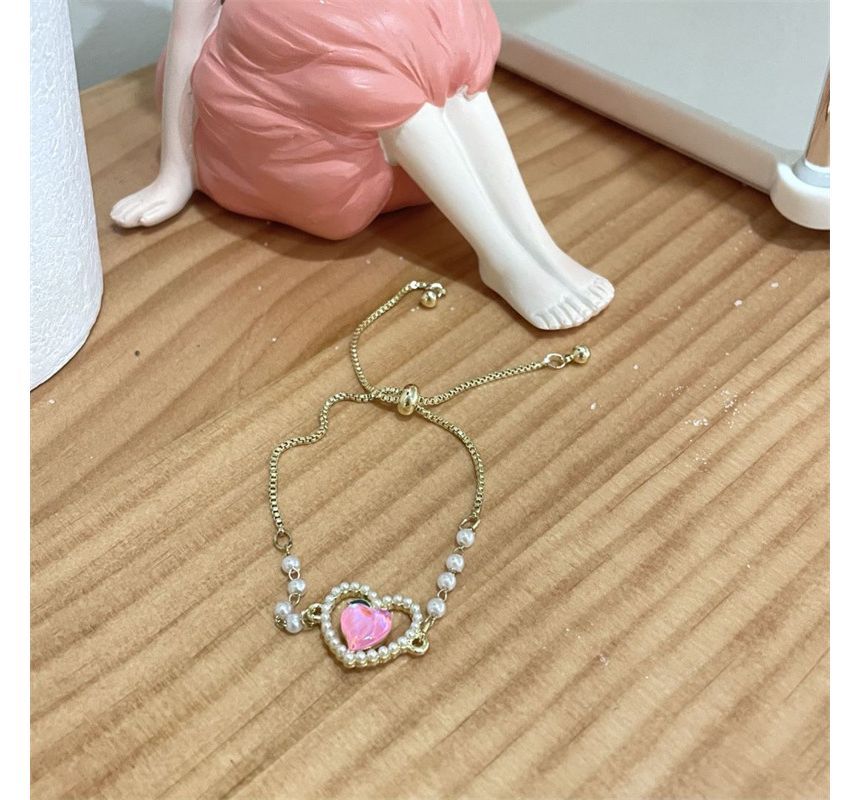 Bracelet Pearl Peach Faux Heart