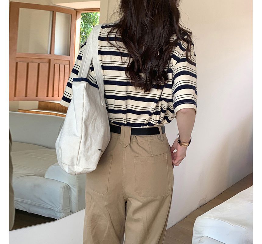 T-Shirt Neck Striped Crew Short-Sleeve