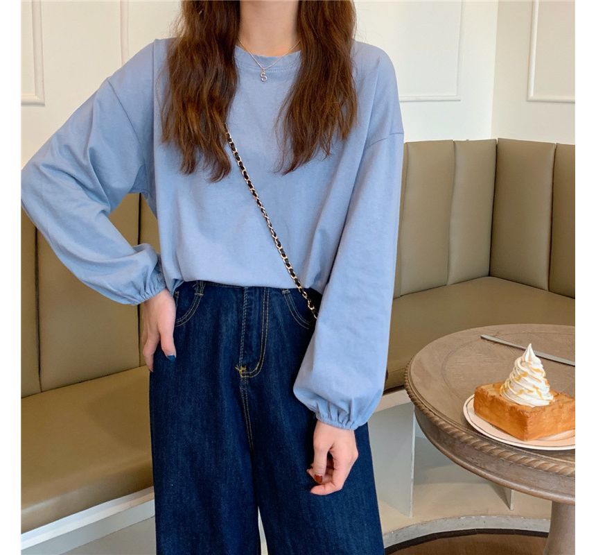 Balloon Round T-Shirt Sleeve Plain Neck