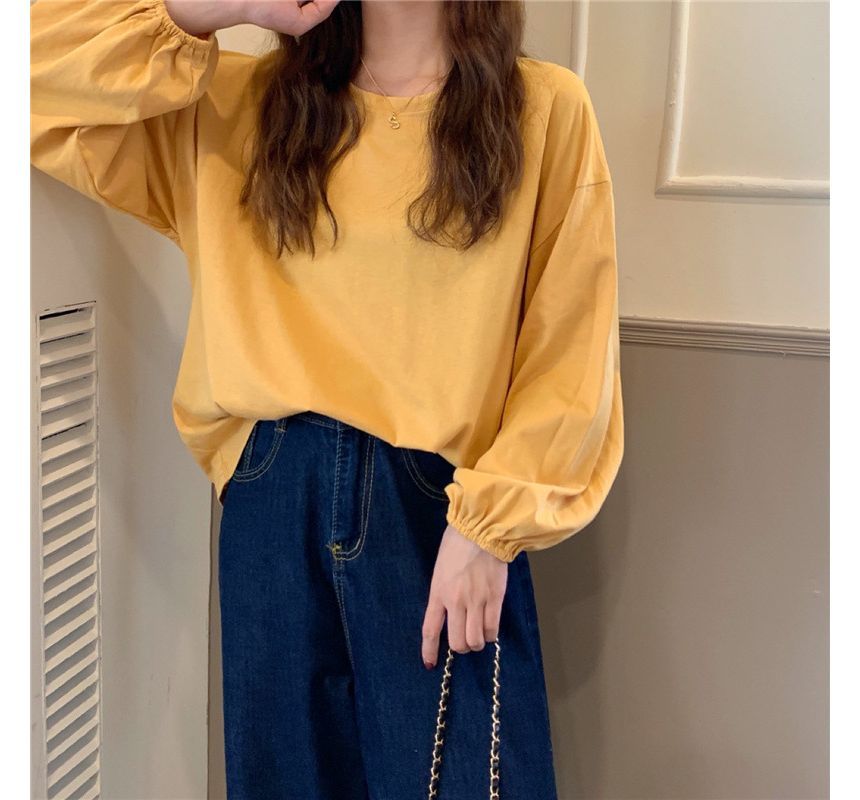 Balloon Round T-Shirt Sleeve Plain Neck