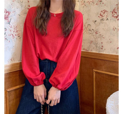 Balloon Round T-Shirt Sleeve Plain Neck