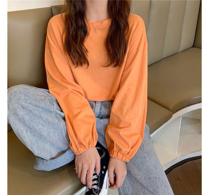 Balloon Round T-Shirt Sleeve Plain Neck