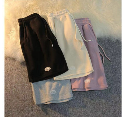 Waist Plain Sweat Shorts Drawstring
