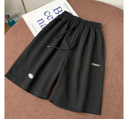 Waist Plain Sweat Shorts Drawstring