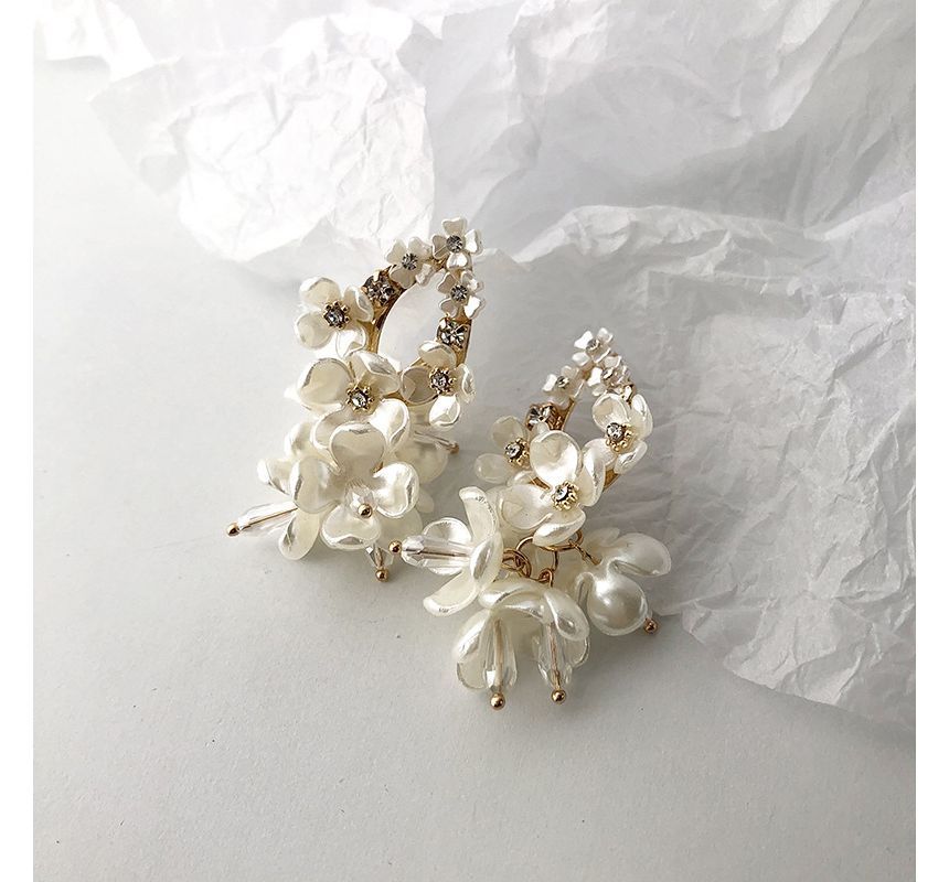 Faux Fringed Pearl Floral Alloy Earring